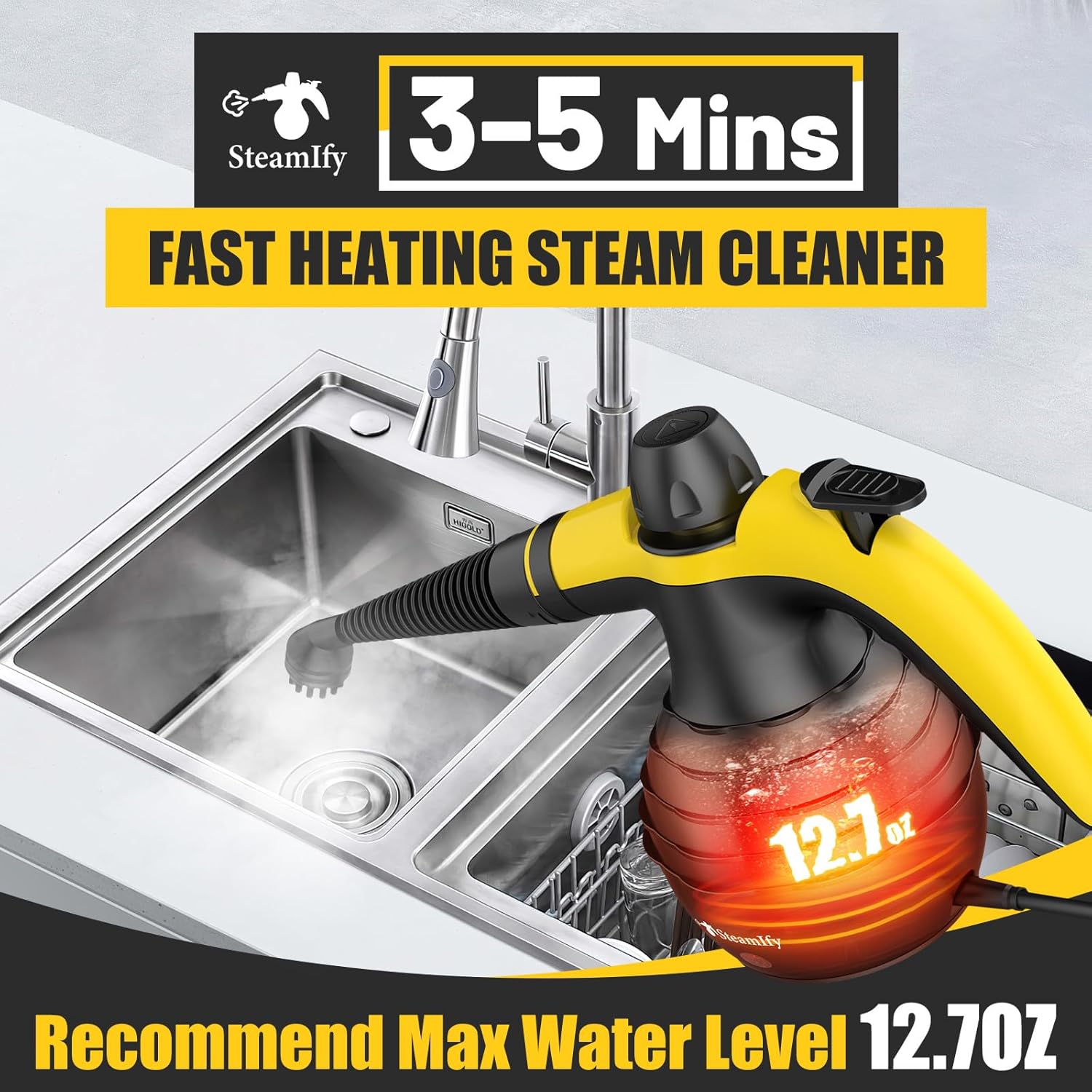 Pressurized Handheld Steam Cleaner with 10Pcs Accessories & Safety Lock, Multi-Purpose & Powerful Home Use Steamer for Cleaning, Car, Bathroom, Shower, Upholstery, Grout, Window